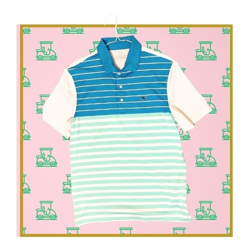 Vineyard Vines Performance Golf Polo Aqua/Teal/White (Size S)